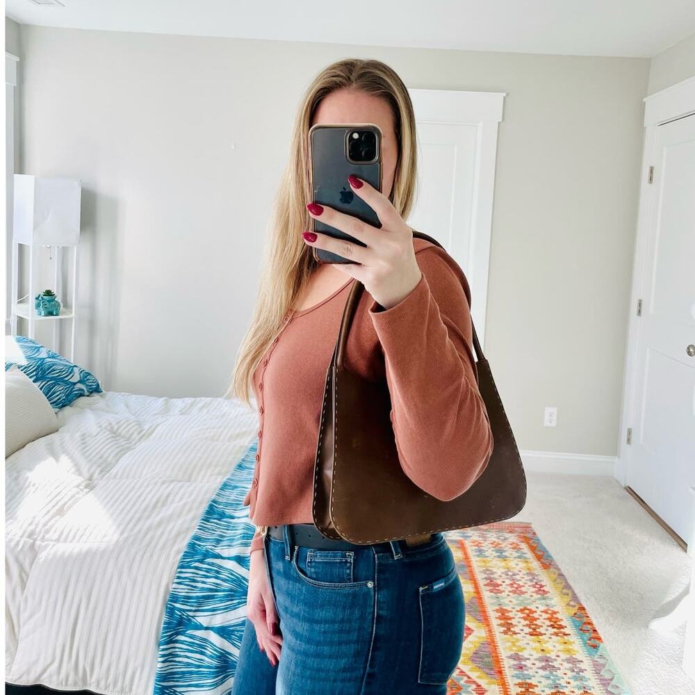 Gucci Vintage Brown Leather Topstitch Shoulder Hobo Bag Purse - Picture 3 of 16